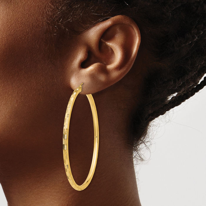 14K Solid Yellow Gold Round Large Hoop Earrings