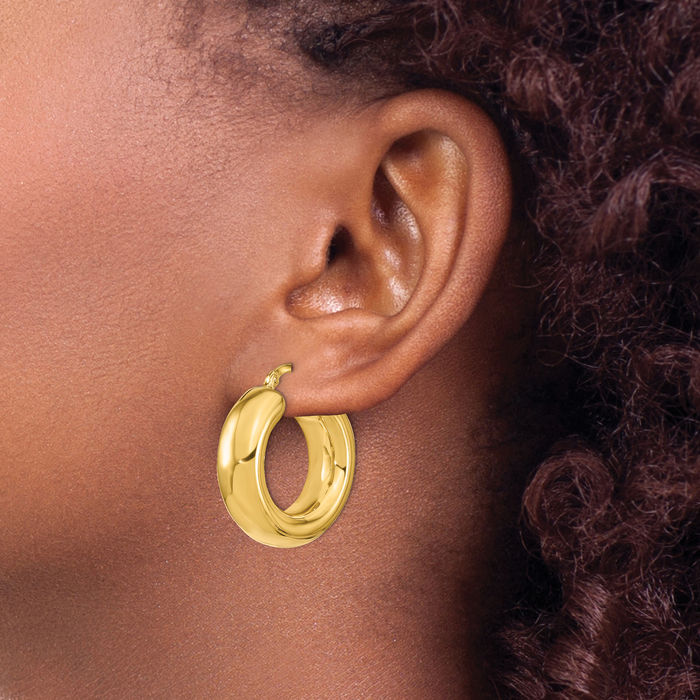 14K Solid Yellow Gold Round Medium Hoop Earrings