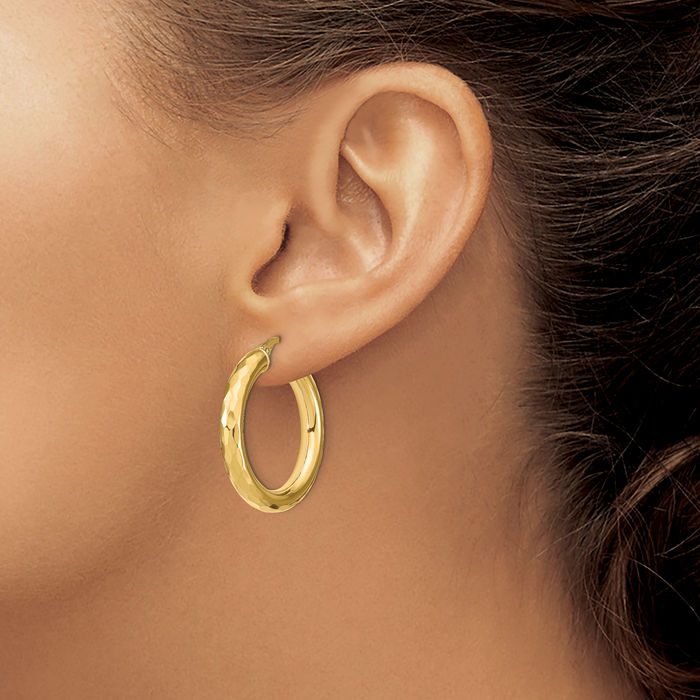 14K Solid Yellow Gold Round Medium Hoop Earrings