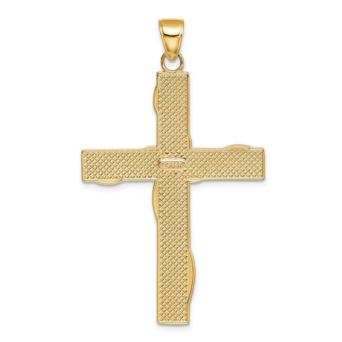 14K Solid Yellow Gold Hope Faith Love Believe Latin Mexican Holy Cross Necklace Religious Chain Pendant Jesus Christ Charm