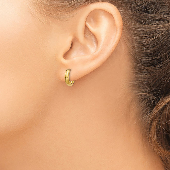 14K Solid Yellow Gold Round Huggie Small Hoop Earrings