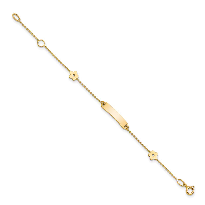 14K Solid Yellow Gold ID Flower Chain Bracelet