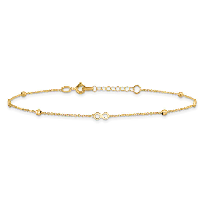 14K Solid Yellow Gold Infinity Twisted Love Knot Symbol Anklet Summer Beach Foot Ankle Bracelet