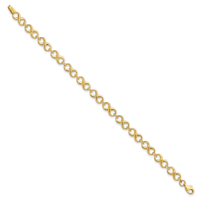 14K Solid Yellow Gold Infinity Twisted Love Knot Symbol Chain Charm Bracelet