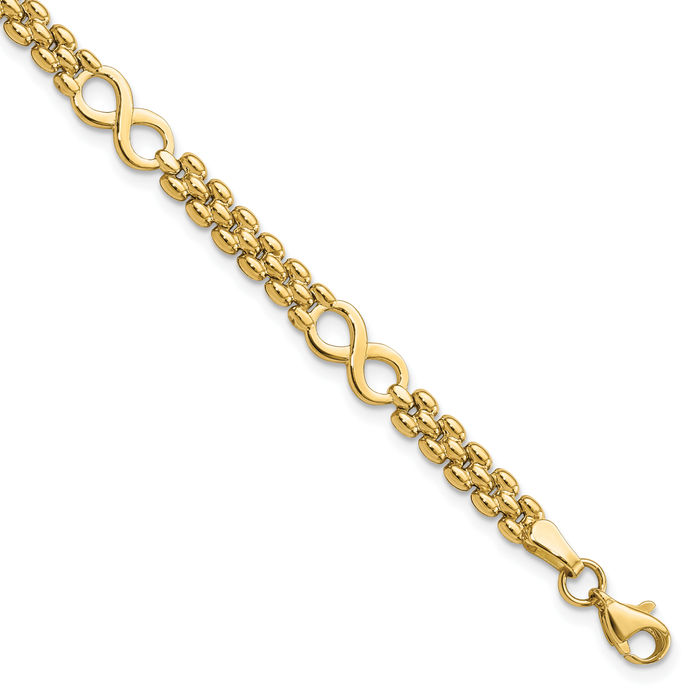 14K Solid Yellow Gold Infinity Twisted Love Knot Symbol Link Chain Charm Bracelet