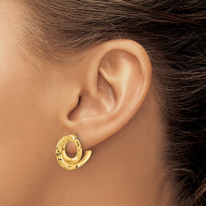 14K Solid Yellow Gold Circle Round Stud Earrings
