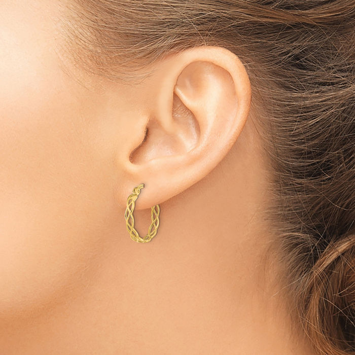14K Solid Yellow Gold Antique Filigree Round Medium Hoop Earrings