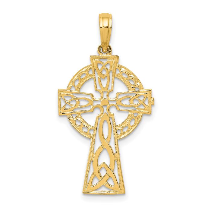 14K Solid Yellow Gold Heart Celtic Iona Cross Necklace - Picture 10 of 12