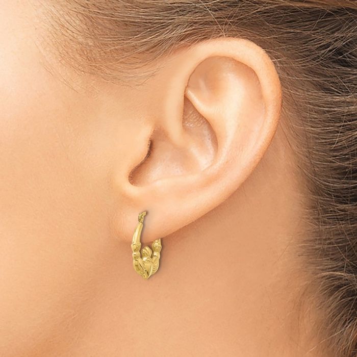 14K Solid Yellow Gold Heart Irish Claddagh Celtic Small Hoop Earrings Jewelry