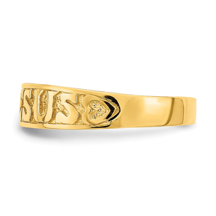14K Solid Yellow Gold Jesus Christ Heart Religious Ring Christian Faith Band