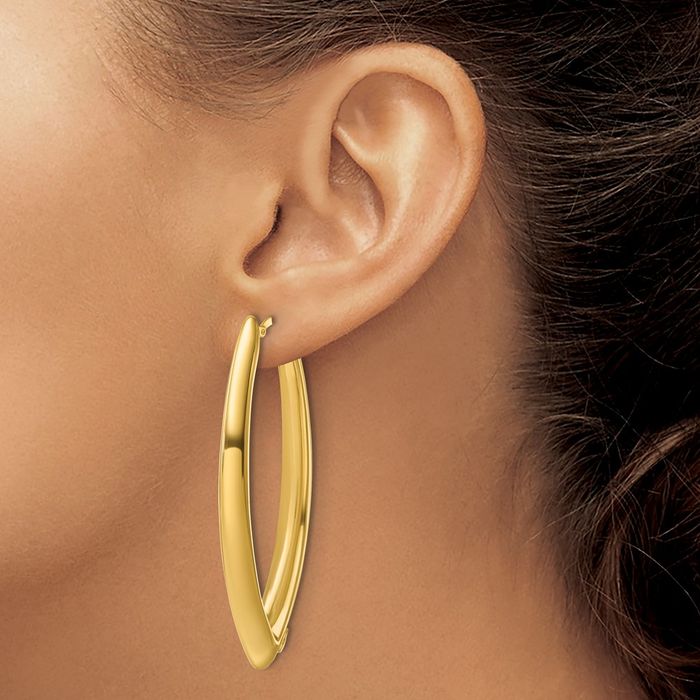 14K Solid Yellow Gold Knife Edge Large Hoop Earrings