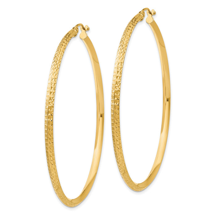 14K Solid Yellow Gold Knife Edge Round Extra Large Hoop Earrings