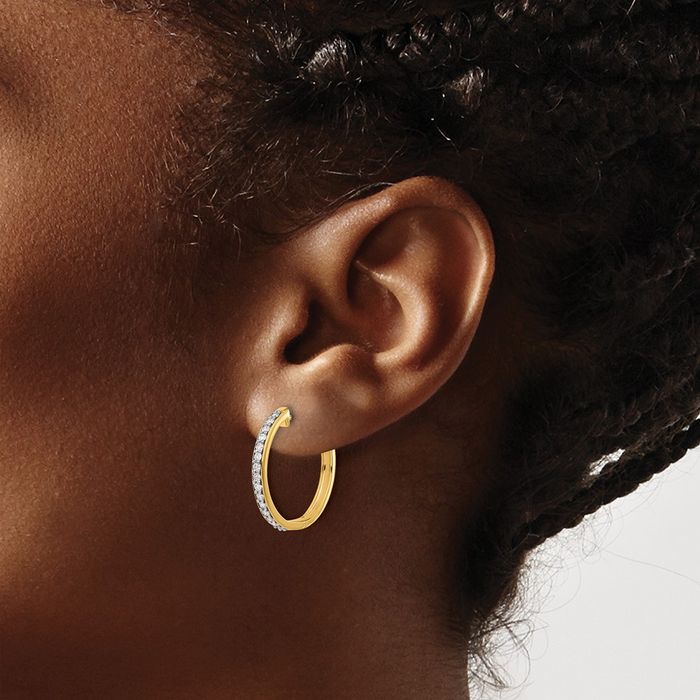 14K Solid Yellow Gold Lab Diamond Round Hoop Earrings