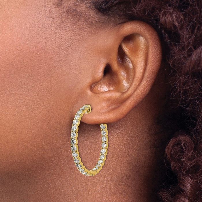 14K Solid Yellow Gold Lab Diamond Round Hoop Earrings