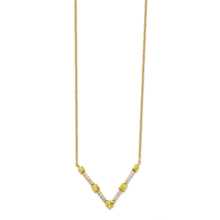 14K Solid Yellow Gold Lab Diamond Sapphire Chain Bar Necklace