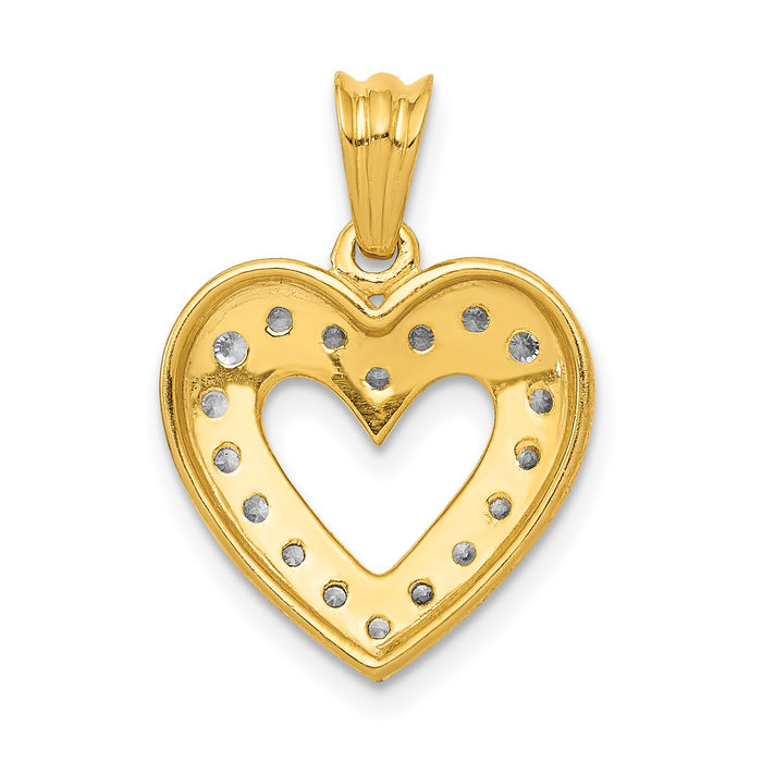 14K Solid Yellow Gold Lab Diamond Heart Necklace Love Pendant Charm