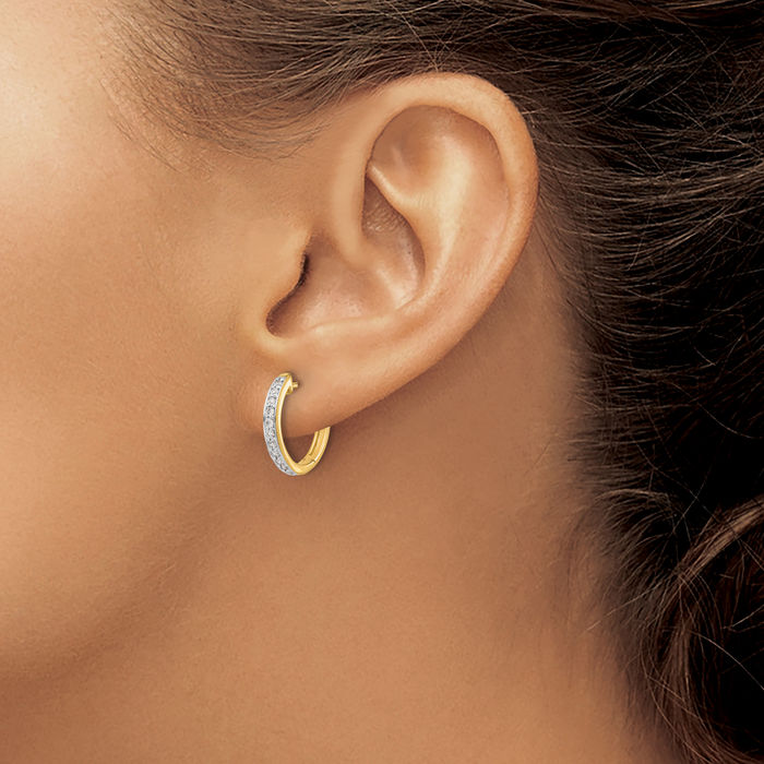14K Solid Yellow Gold Lab Diamond Round Hoop Earrings