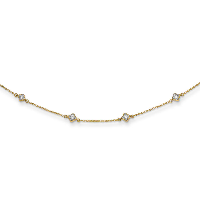 14K Solid Yellow Gold Lab Diamond Multi Station Necklace