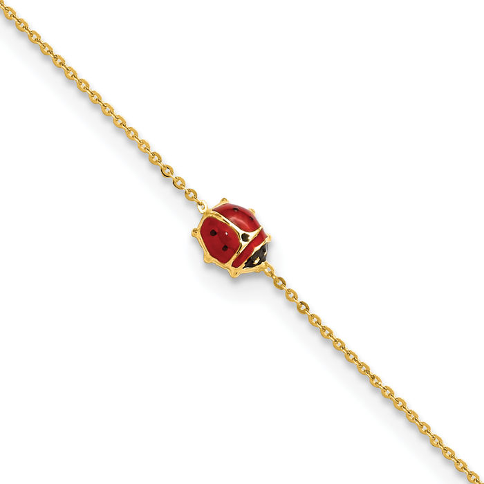 14K Solid Yellow Gold Ladybug Charm Bracelet - Picture 7 of 12