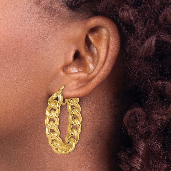 14K Solid Yellow Gold Anchor Mariner Chain Link Oval Large Hoop Earrings