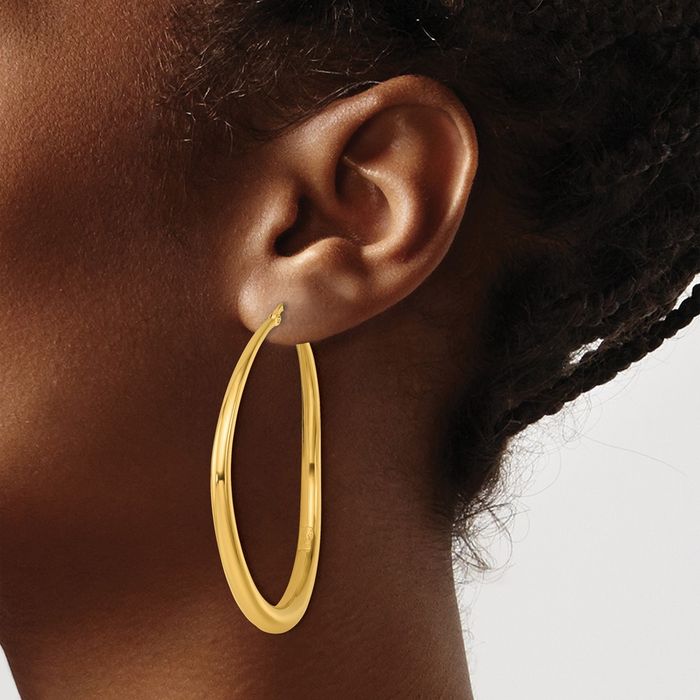 14K Solid Yellow Gold Graduated Round Large Hoop Earrings