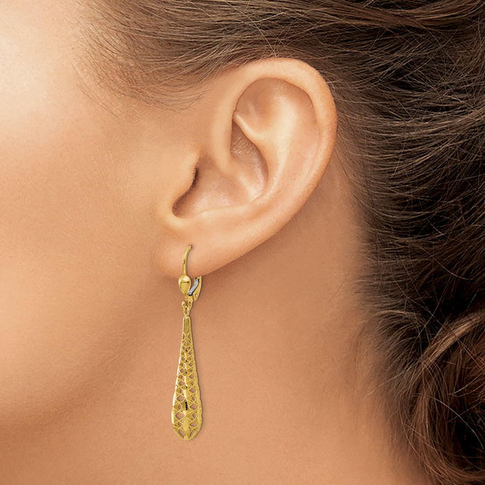 14K Solid Yellow Gold Drop Dangle Earrings