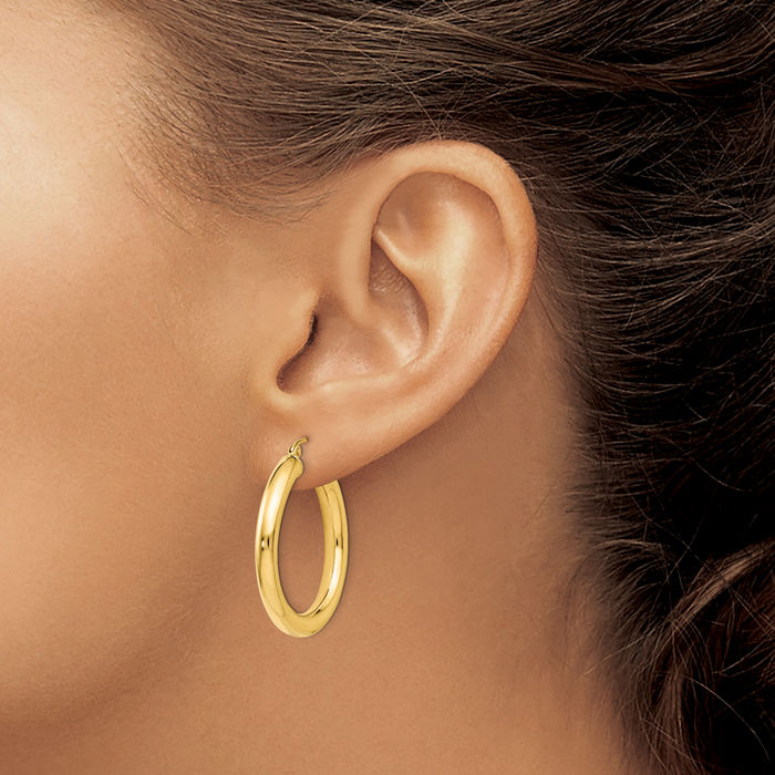 14K Solid Yellow Gold Round Medium Hoop Earrings