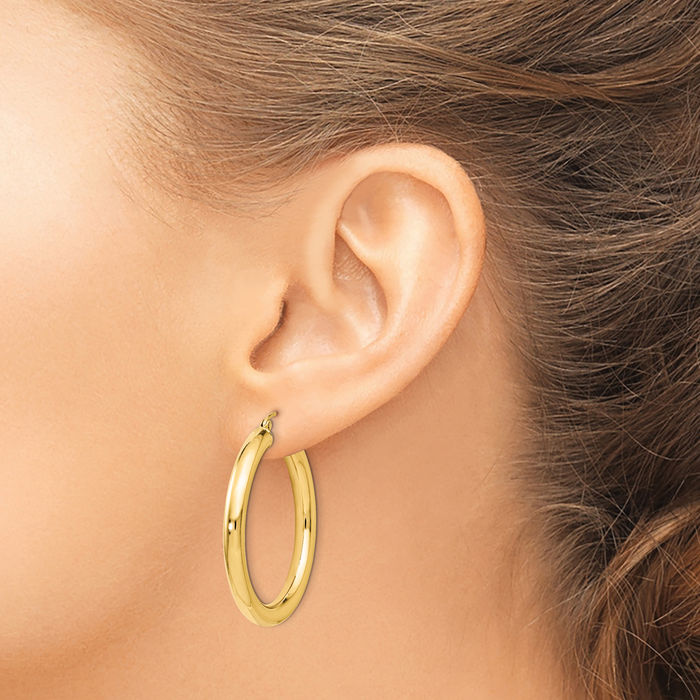 14K Solid Yellow Gold Round Medium Hoop Earrings