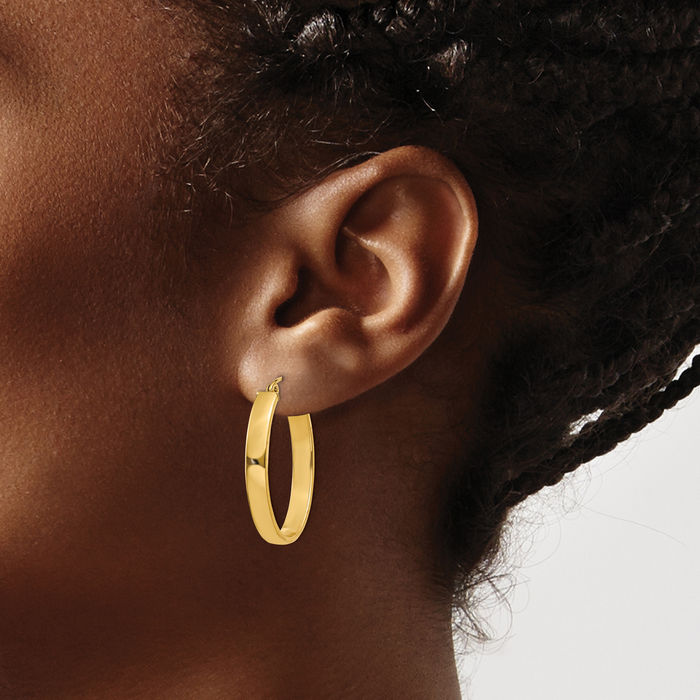 14K Solid Yellow Gold Oval Medium Hoop Earrings