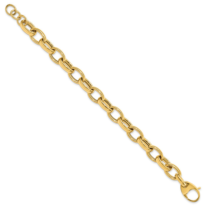 14K Solid Yellow Gold Single Link Chain Charm Bracelet