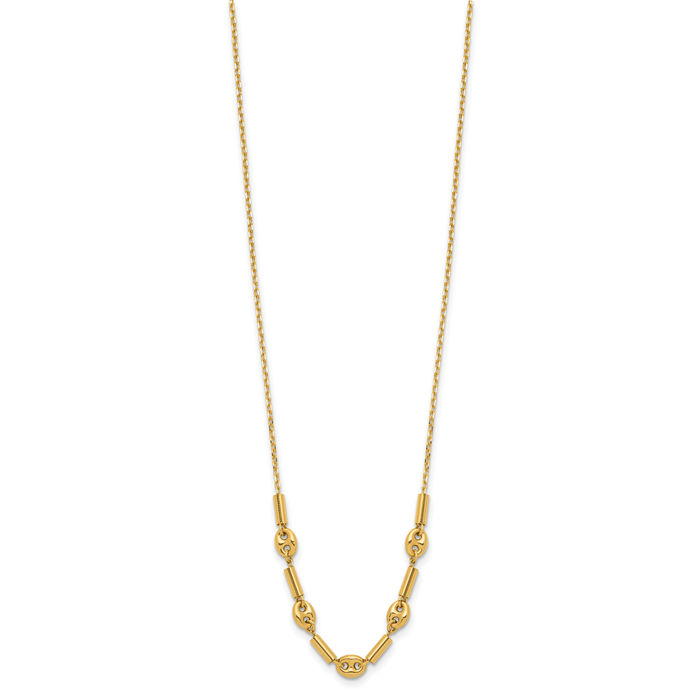 14K Solid Yellow Gold Link Bead Ball Chain Necklace