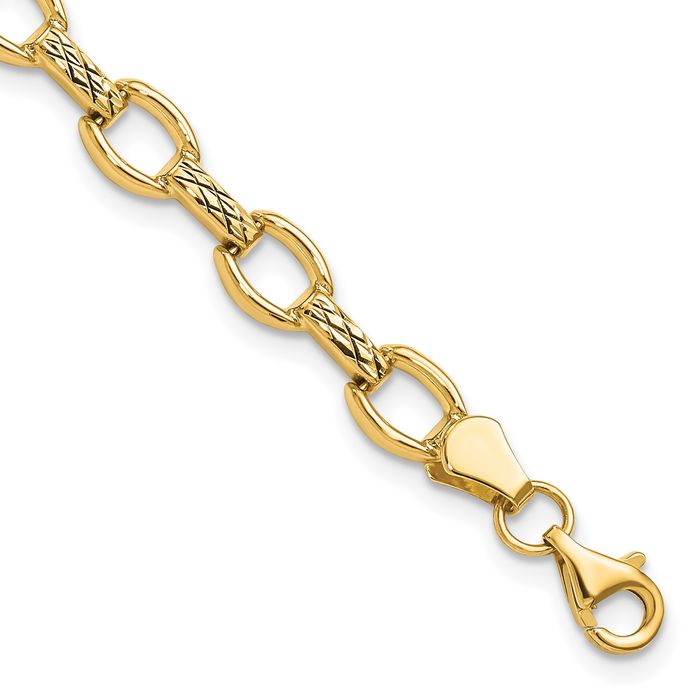 14K Solid Yellow Gold Single Link Chain Charm Bracelet