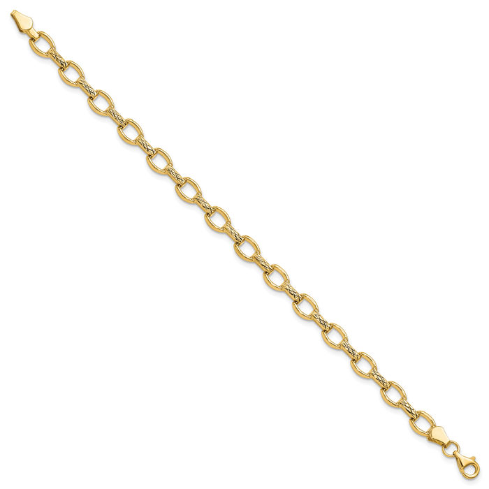 14K Solid Yellow Gold Single Link Chain Charm Bracelet