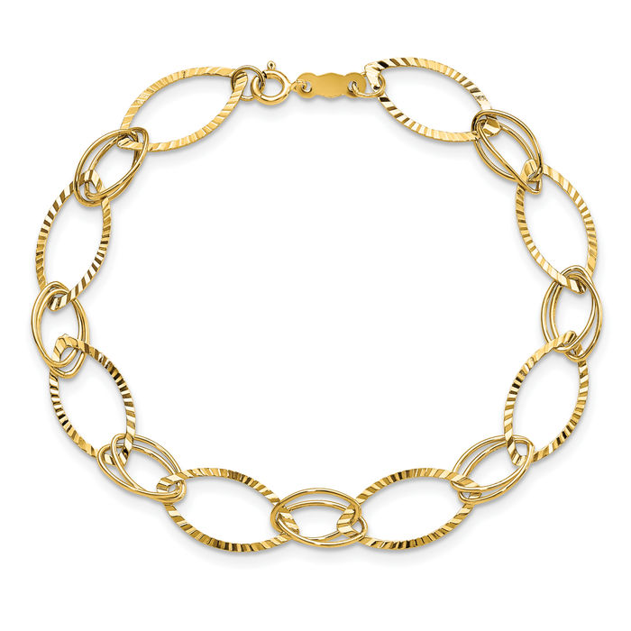 14K Solid Yellow Gold Link Chain Bracelet - Picture 8 of 12