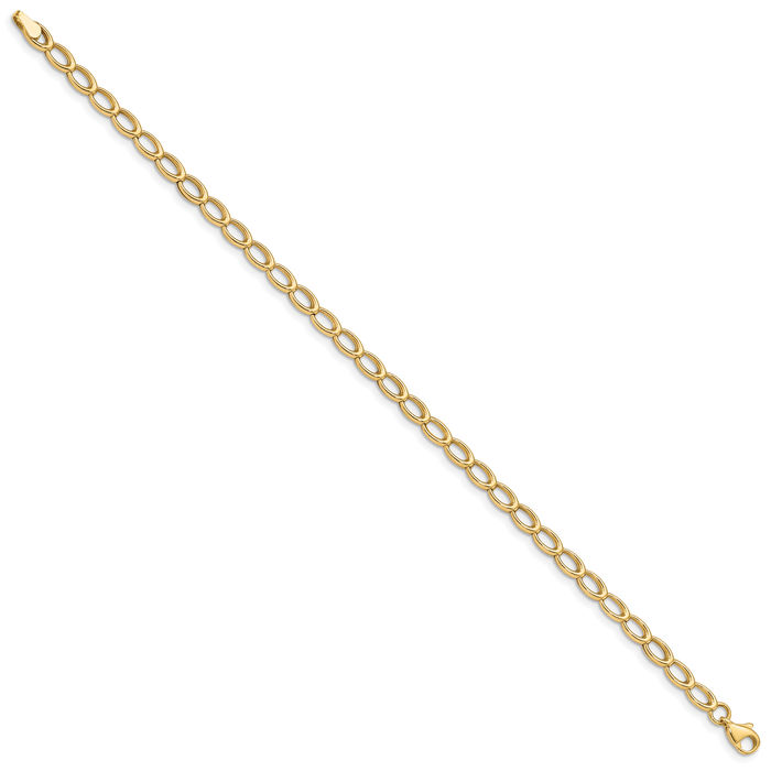 14K Solid Yellow Gold Single Link Chain Charm Bracelet