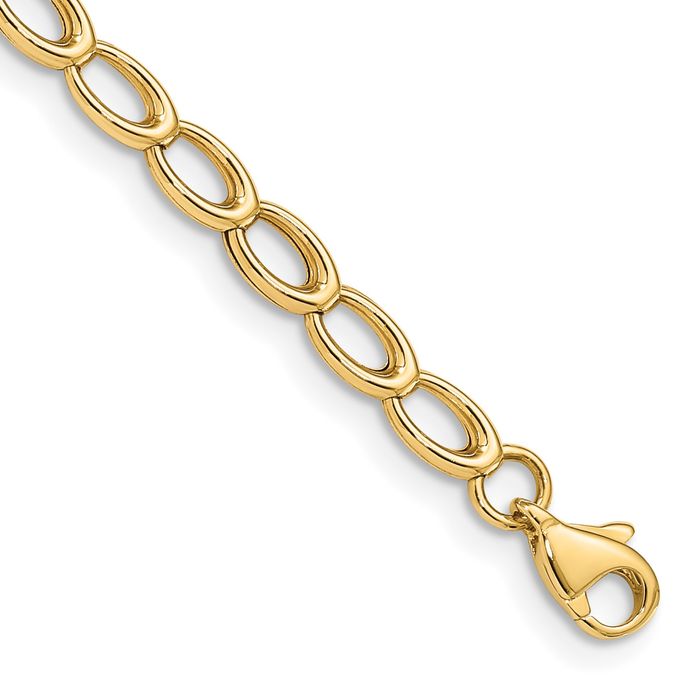 14K Solid Yellow Gold Single Link Chain Charm Bracelet