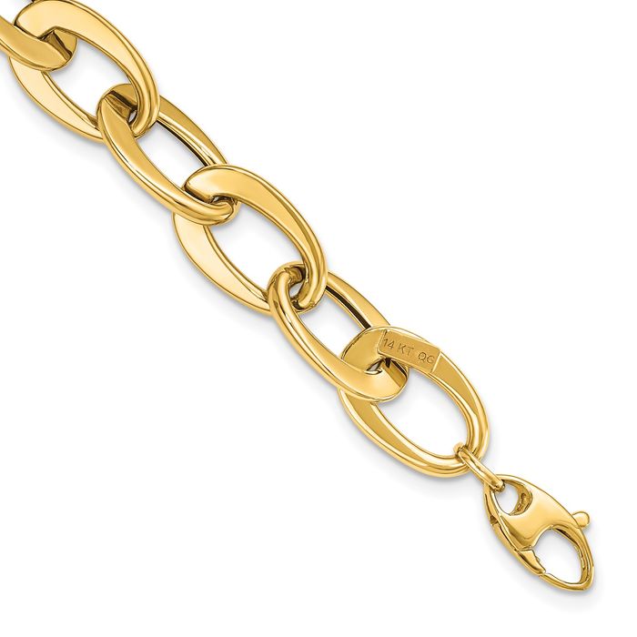 14K Solid Yellow Gold Single Link Chain Charm Bracelet