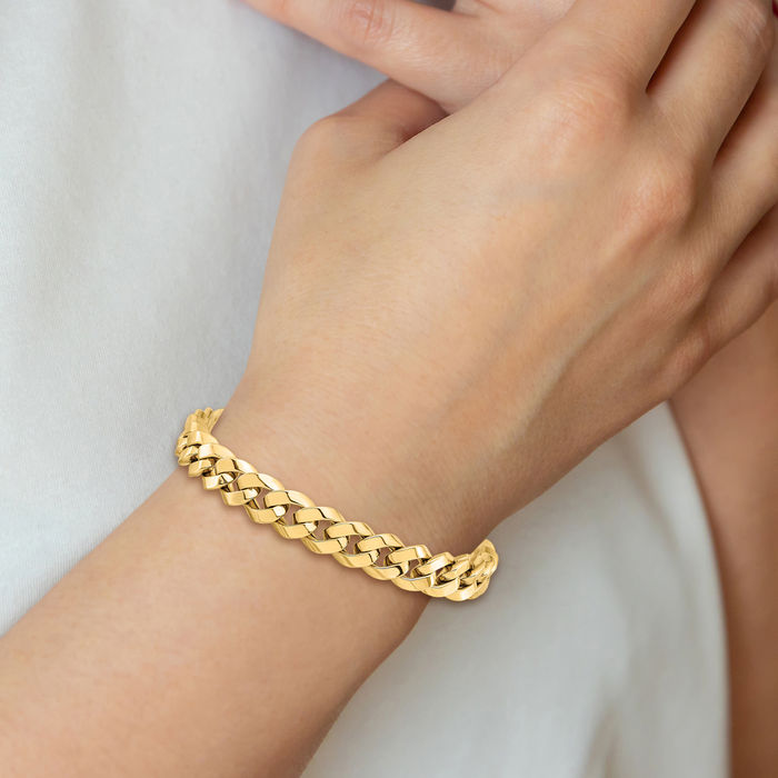 14K Solid Yellow Gold Curb Link Chain Bracelet