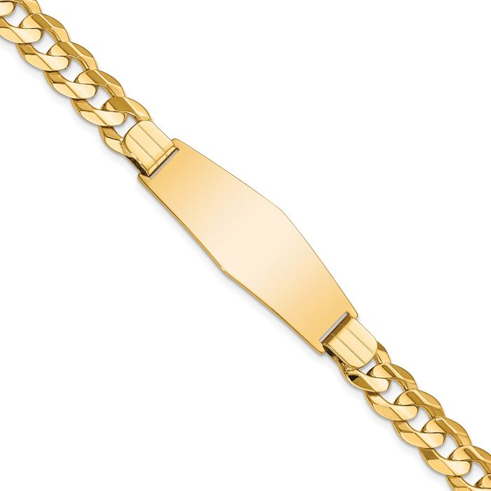 14K Solid Yellow Gold Curb Link Soft Name Bar Identification ID Bracelet