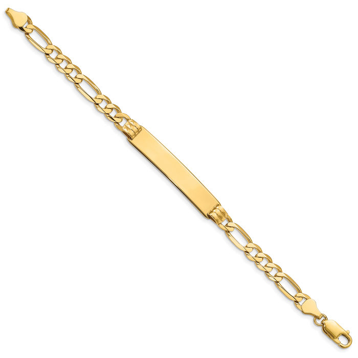 14K Solid Yellow Gold Figaro Link Name Bar Identification ID Bracelet