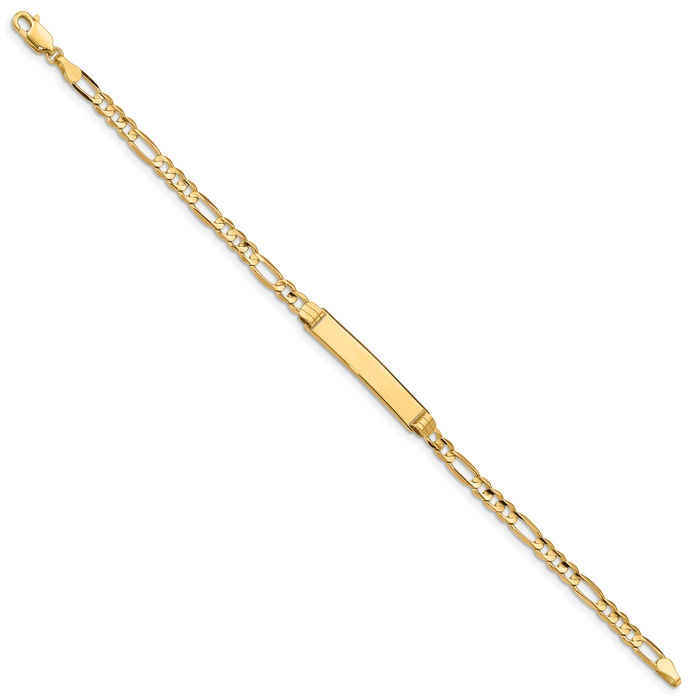 14K Solid Yellow Gold Figaro Link Name Bar Identification ID Bracelet