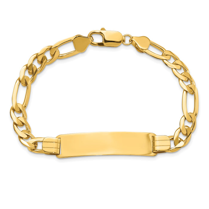 14K Solid Yellow Gold Figaro Link Name Bar Identification ID Bracelet