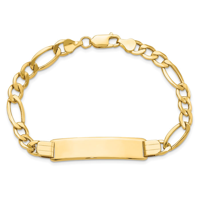 14K Solid Yellow Gold Figaro Link Name Bar Identification ID Bracelet