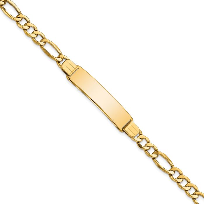 14K Solid Yellow Gold Figaro Link Name Bar Identification ID Bracelet