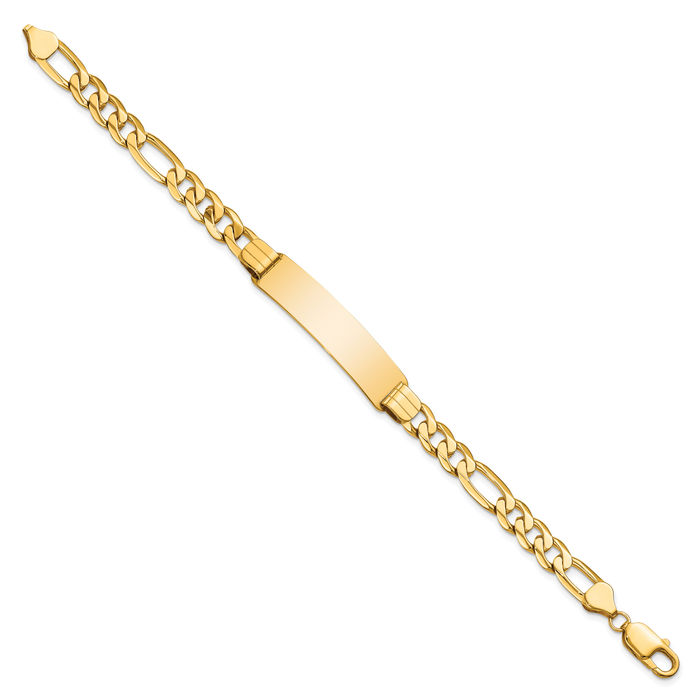 14K Solid Yellow Gold Figaro Link Name Bar Identification ID Bracelet