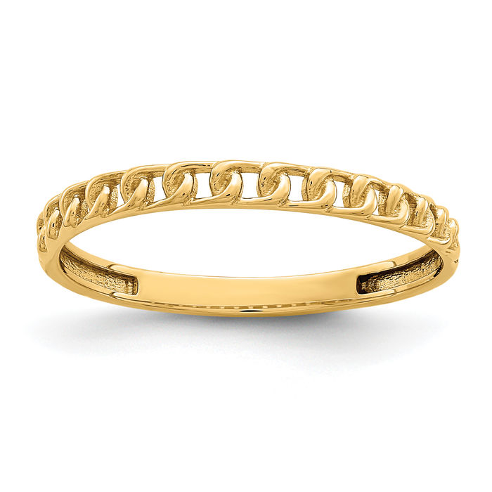 14K Solid Yellow Gold Link Chain Statement Ring