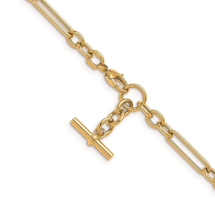 14K Solid Yellow Gold Link Y Drop Chain Necklace Toggle Clasp