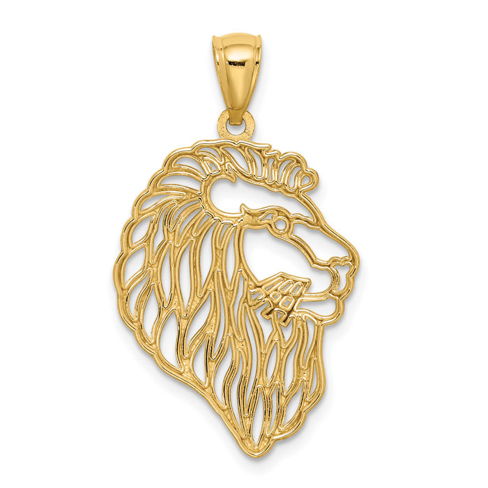 14K Solid Yellow Gold Lion Head Necklace Chain Pendant Charm