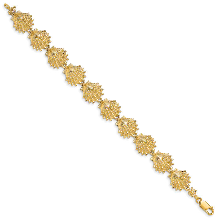 14K Solid Yellow Gold Lions Paw Scallop Shell Chain Charm Bracelet