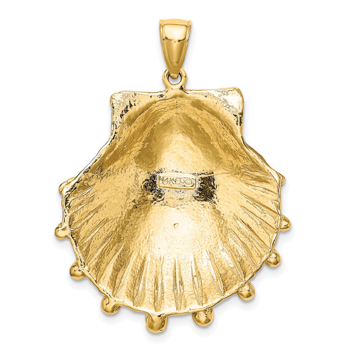 14K Solid Yellow Gold Lions Paw Scallop Shell Necklace Chain Pendant Charm